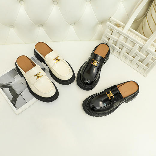 小众款小皮鞋女2023春季厚底包头半拖鞋复古英伦风一脚蹬休闲单鞋 商品图0