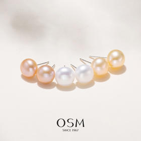 OSM欧诗漫珍珠S925银糖果三色扁圆珍珠木盒耳钉套装