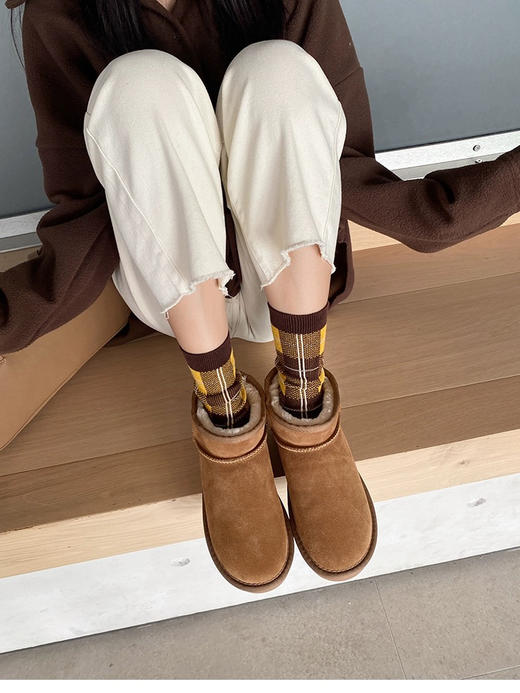 康珊雪地靴女短筒皮毛一体短靴加厚牛皮防滑棉鞋冬季 商品图0