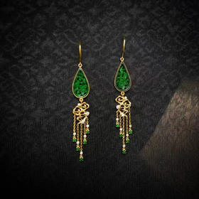 龢盒原创  满庭芳 18k金镶翡翠浮云流苏耳环