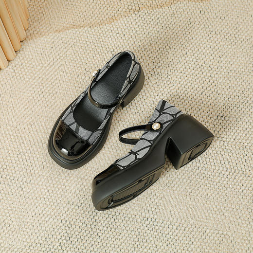 时光流动设计师款高跟玛丽珍女鞋2025春季新款小香风粗跟厚底单鞋 商品图5