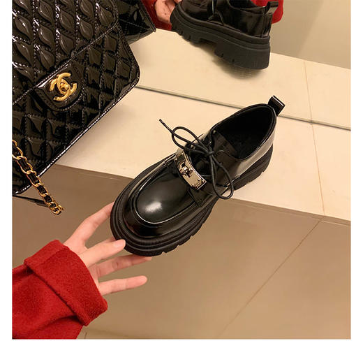 真皮厚底小皮鞋女2023年春季新款英伦风系带粗跟圆头锁扣乐福鞋子 商品图6
