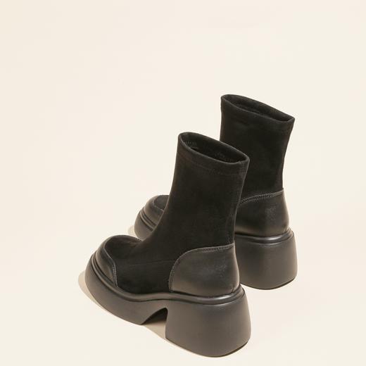 爆款现货绒面短靴女秋冬款7cm高跟厚底防水台短筒瘦瘦靴马丁靴女 商品图3