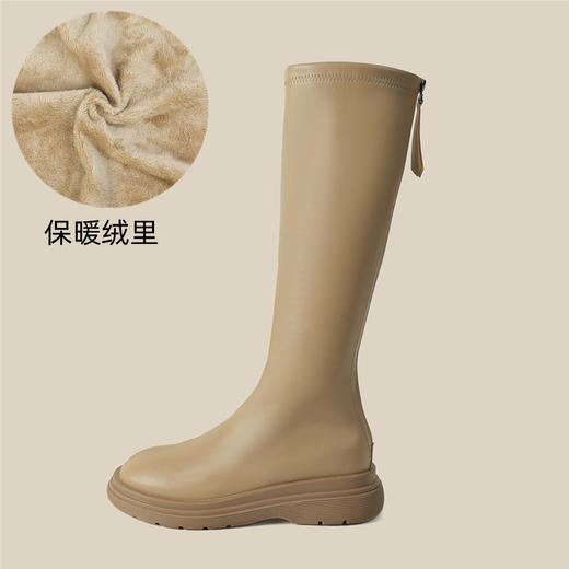 长靴2022年新款秋冬奶茶色女长筒靴弹力复古英伦风厚底高筒骑士靴 商品图10