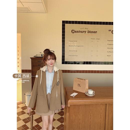 金蘑菇菇 纽约故事 / 2WAYs！假两件连帽短外套洋气学院小西装 商品图1