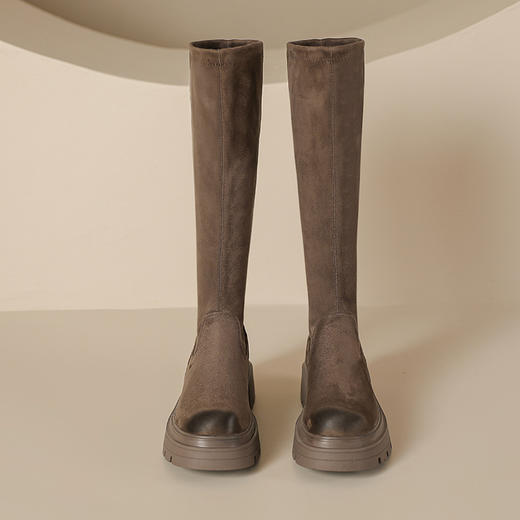 擦色短靴女小个子秋冬新款英伦风绒面过膝长靴子厚底弹力瘦瘦靴女 商品图9