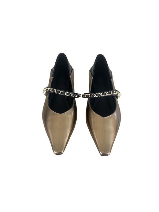 SAFICOO 真皮平底 金属链条 方头浅口 漆皮玛丽珍单鞋 商品图1