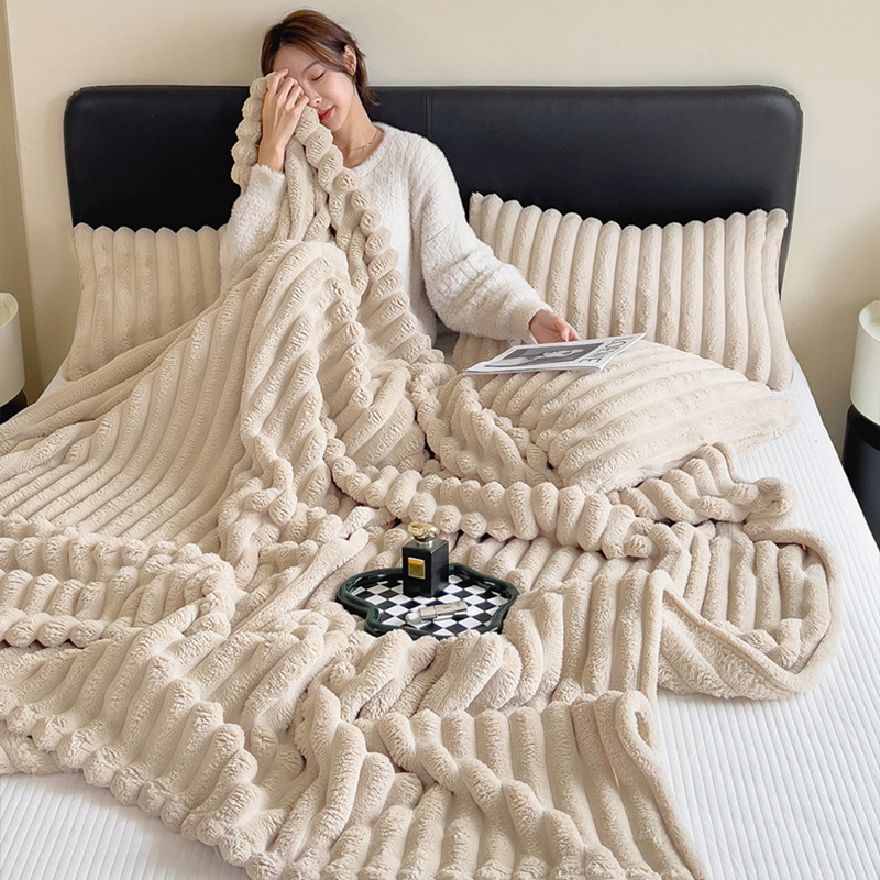 轻奢兔毛绒毛毯沙发毯休闲毯子秋冬卧室加厚保暖盖毯空调毯午睡