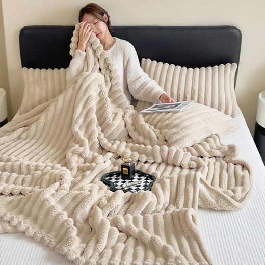轻奢兔毛绒毛毯沙发毯休闲毯子秋冬卧室加厚保暖盖毯空调毯午睡 商品图0