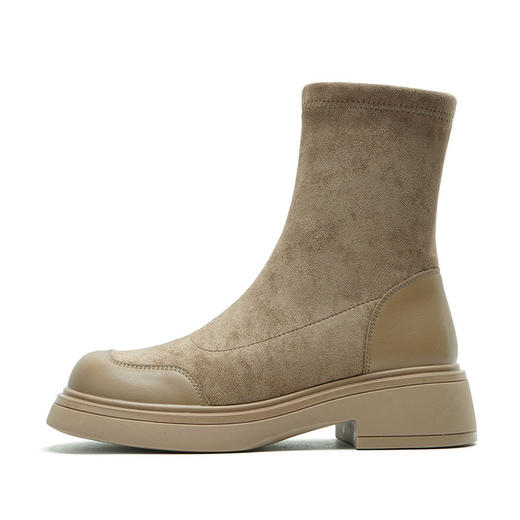 丝滑绒面短靴女2023新款马丁靴复古弹力骑士靴厚底圆头短筒女靴子 商品图4