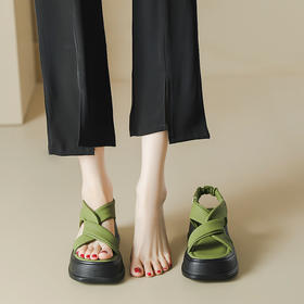 厚底凉鞋女2023年夏季新款交叉带松糕底户外休闲凉鞋女罗马沙滩鞋