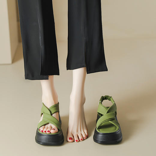 厚底凉鞋女2023年夏季新款交叉带松糕底户外休闲凉鞋女罗马沙滩鞋 商品图0