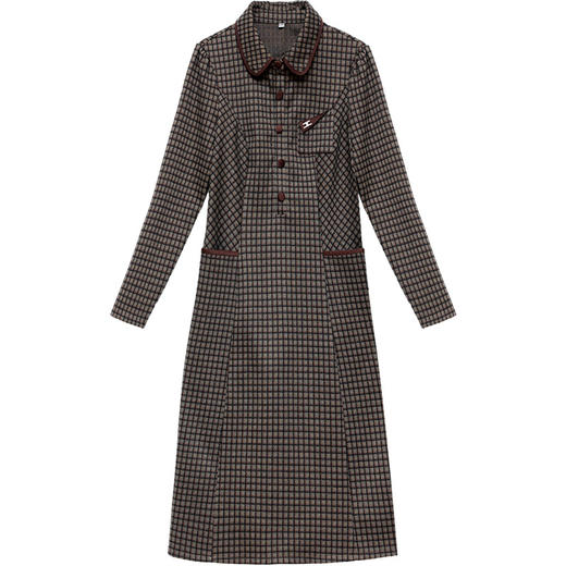 QYMYM-23HR20-Y格纹连衣裙中长款妈妈装A字裙春秋新款翻领厚款时尚气质连衣裙 商品图4