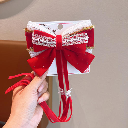 【儿童新年蝴蝶结发饰】公主小女孩发夹宝宝可爱女童过年红色发卡头饰 商品图12