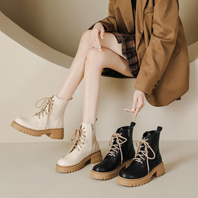 系带撞色马丁靴女2023秋冬新款短靴英伦风圆头厚底显瘦短筒靴子女