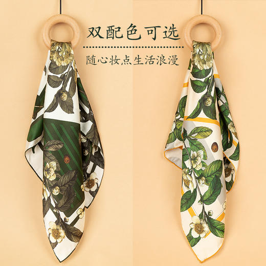 赵小姐的丝巾十五周年原创山茶花系列手绘丝巾优雅绿盒真丝绸面 商品图3