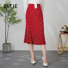 EITIE爱特爱步步生花鱼尾包臀复古高腰碎花红色过膝半身裙24新款A2406303