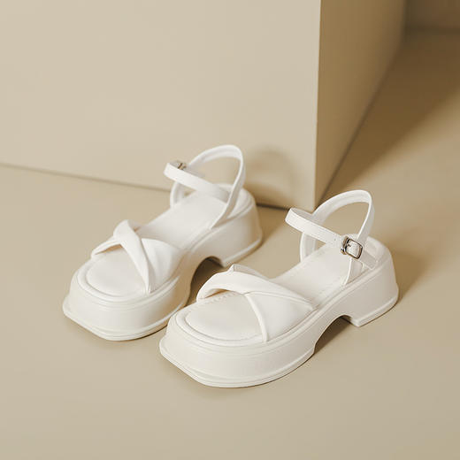 厚底凉鞋女2023夏季绿色显白罗马鞋一字带沙滩鞋小码女生外穿凉鞋 商品图7