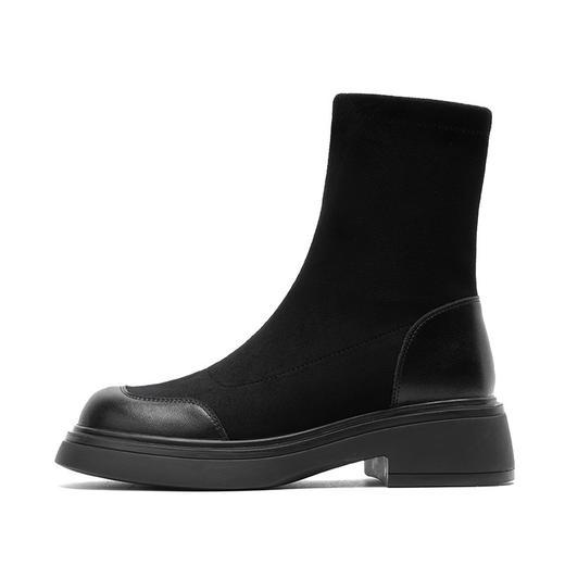 丝滑绒面短靴女2023新款马丁靴复古弹力骑士靴厚底圆头短筒女靴子 商品图6