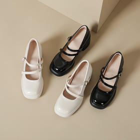 【新易泰】现货爆款热卖玛丽珍鞋高跟浅口一字扣带单鞋女