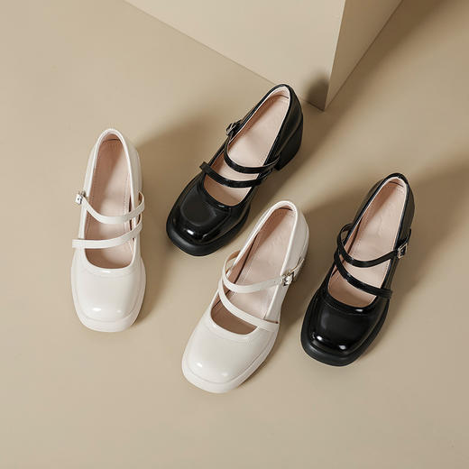 【新易泰】现货爆款热卖玛丽珍鞋高跟浅口一字扣带单鞋女 商品图0