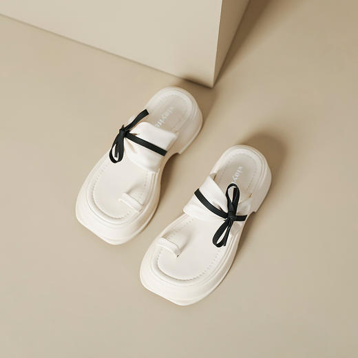 【黑白配ju好看】蝴蝶结拖鞋女2023夏季新款松糕厚底夹趾凉鞋女 商品图5