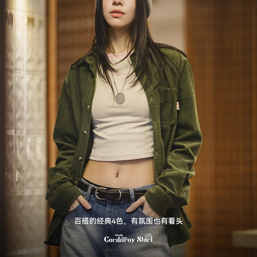 马登女装复古灯芯绒衬衫宽松内搭休闲翻领长袖衬衣女秋冬款上衣 商品图2