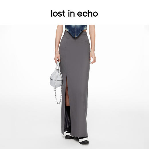 lost in echo2024春季新款设计师品牌不对称门襟直筒长款西装半裙 商品图3