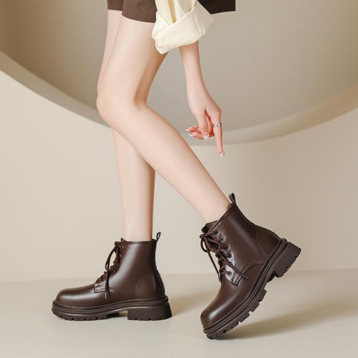 马丁靴短靴女2023秋冬新款英伦风圆头系带短靴平底短筒靴子女34码 商品图2