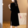 AHM-1602新中式复古绣花金丝绒连衣裙2024春季新款妈妈装气质优雅大码裙子 商品缩略图3