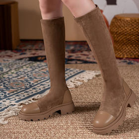 长靴2022秋冬新款高筒靴绒面靴子显瘦弹力靴子女简约复古骑士靴