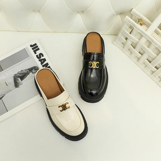 小众款小皮鞋女2023春季厚底包头半拖鞋复古英伦风一脚蹬休闲单鞋 商品图1