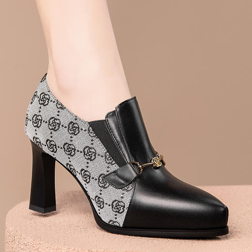 春秋新款，浅口单鞋女真皮粗跟防水台高跟鞋JQR-3839 商品图3