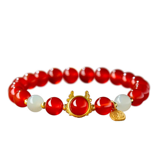 【经典】龙年红玛瑙和田玉手串 均匀细腻 饱满圆润 商品图1