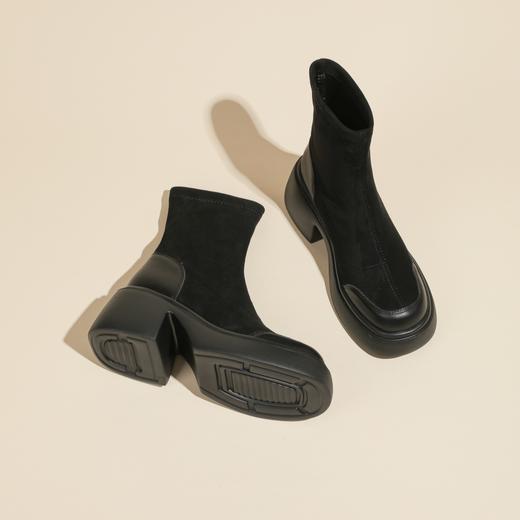 爆款现货绒面短靴女秋冬款7cm高跟厚底防水台短筒瘦瘦靴马丁靴女 商品图0