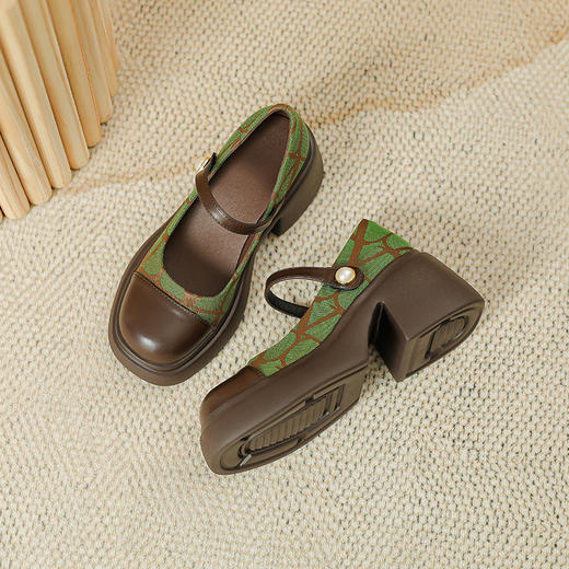 时光流动设计师款高跟玛丽珍女鞋2025春季新款小香风粗跟厚底单鞋 商品图6