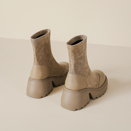 丝滑绒面马丁靴短靴女2023秋冬新款粗跟弹力靴7cm高跟显瘦靴子女 商品图3