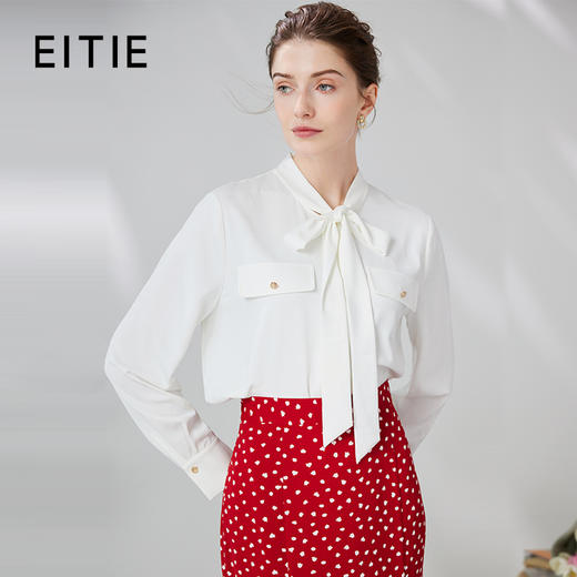 EITIE爱特爱复古气质通勤直筒显瘦飘带系带白色衬衫上衣24春新款A2409301 商品图0
