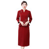 AHM-5902喜婆婆婚宴装旗袍礼服裙2023冬季新款时尚气质优雅酒红色连衣裙 商品缩略图4