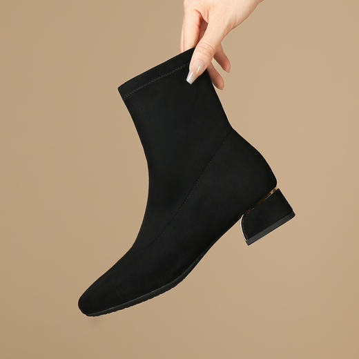 品质好货 | Safiya/索菲娅2023秋冬复古弹力低跟拼接瘦瘦靴 SF34118837 商品图3