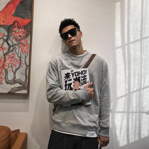 徐太浪日系假两件圆领卫衣男春秋2023新款高级感打底纯色长袖上衣 商品图3