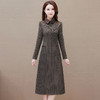QYMYM-23HR20-Y格纹连衣裙中长款妈妈装A字裙春秋新款翻领厚款时尚气质连衣裙 商品缩略图0