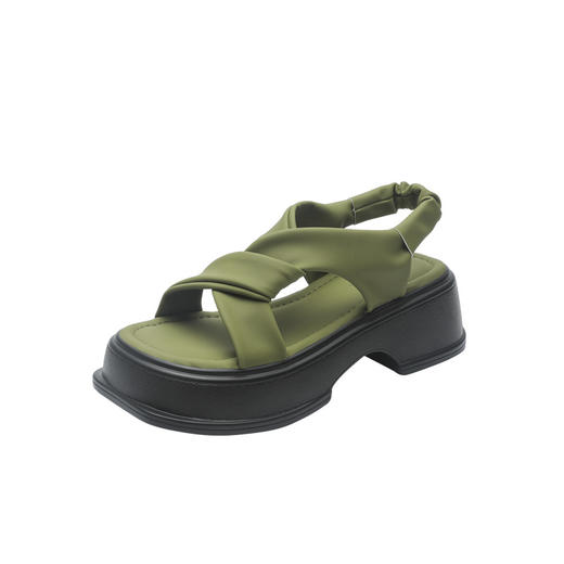 厚底凉鞋女夏季显白绿色罗马鞋软底百搭交叉带松糕鞋沙滩鞋子 商品图4