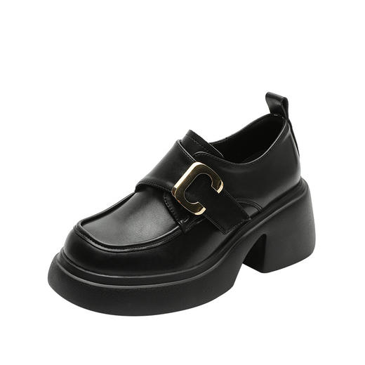 精致英伦风厚底小皮鞋女2025春季新款高跟乐福鞋黑色玛丽珍单鞋女 商品图4