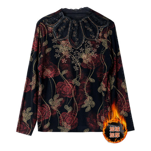 KQL-E333N6958秋冬新款时尚妈妈蕾丝镂空洋气花色加绒加厚气质显瘦长袖打底上衣 商品图4