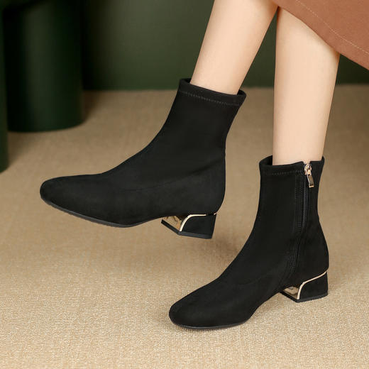 品质好货 | Safiya/索菲娅2023秋冬复古弹力低跟拼接瘦瘦靴 SF34118837 商品图0
