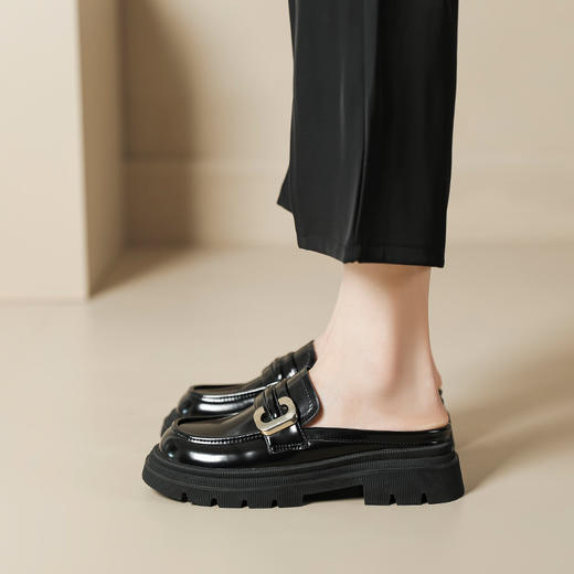 真皮凉鞋包头半拖鞋女2023春季新款英伦风厚底小皮鞋外穿C扣单鞋 商品图1