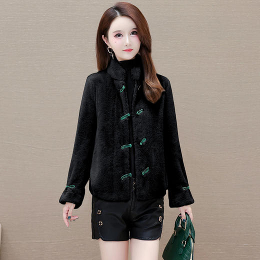 冬款短款时尚保暖仿貂绒外套立领长袖中式盘扣洋气毛绒上衣QYM-OMS-ZXB3360-L 商品图2