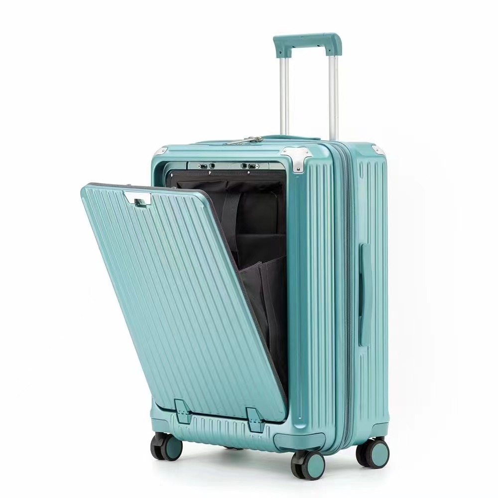 多功能时尚行李箱登机箱前开盖扩展层拉杆箱内置USB充电电脑隔层水杯架