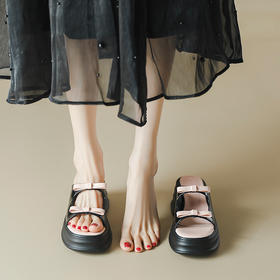 甜美限定~厚底凉鞋女2023夏季新款松糕坡跟露趾拖鞋